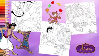 Aladdin Coloring Book -Coloring Aladdin Rubs Lamp - Abu & Genie Magic Carpet - Disney Coloring Pages