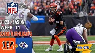 Bengals vs. Ravens 11/16/23 GAME HIGHLIGHTS 4th Week 11 | NFL Highlights Today