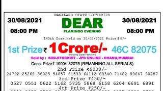 Nagaland State Lottery 08:00 Pm 30/08/2021 Result | Lottery Sambad Result Today