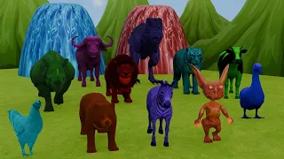 Paint animals Cow, Duck, Tiger, Lion, Trex, Cat, Zebra, Buffalo, Bear, Rhino, and Alien