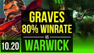 GRAVES vs WARWICK (JUNGLE) | 80% winrate, KDA 9/2/6, Dominating | NA Challenger | v10.20