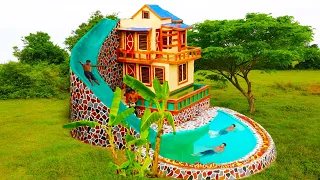 Building Creative 4-Story Classic Mud Villa, Pool Top Villa, Underground Swimming Pool & Water Slide
