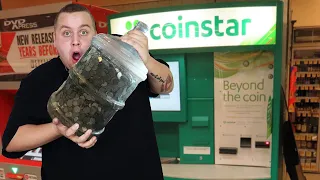 CASHING IN 5 GALLON JUG Of COINS From Storage Unit! BIG MONEY! Cashing In Coins At CoinStar