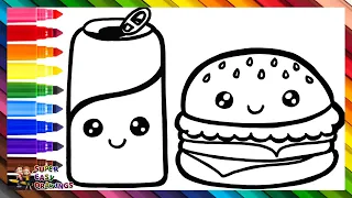 Draw and Color a Can of Coke and a Hamburger 🍔🥤🌈 Drawings for Kids
