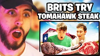 Brit Reacts to Brits try Texas Tomahawk Steak for the first time!