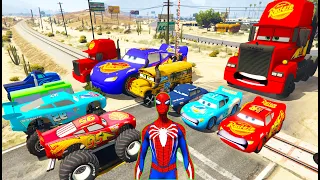 Mack Truck Hauler in trouble with train spiderman Mack & Friends GTAV SPIDER-MAN 2