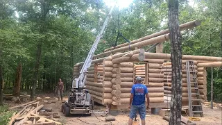 Log Cabin Build Part 20, ridge and purlins going up! Crazy busy week at the cabin! Lance & Cinda