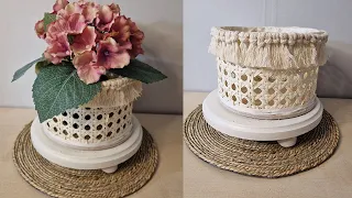 Macrame and Rattan Weave Combination Flower Pot / DIY Boho Home Decor