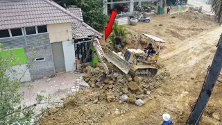 GREAT Teamwork Land filling up Full VIDEO Ues Small Dozer KOMATSU Push soil with Truck Dumping Soil