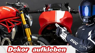 Motorrad Dekor unter dem Klarlack !  / White Stripes und Ducati Schriftzug  aufkleben  Tipps !