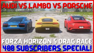 Forza Horizon 5 Drag Race - Audi R8 V10 Plus vs Lambo Huracan LP 610-4 vs Porsche 911 Turbo S