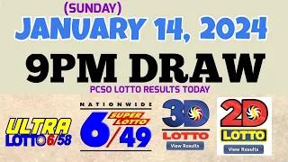 Lotto Result Today 9pm draw January 14, 2024 6/58 6/49 Swertres Ez2 PCSO#lotto