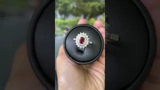 0.82Ct Pigeon Blood Unheated Burmese Ruby Ring , Natural Diamonds in 18k gold