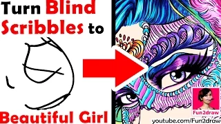 AMAZING ART! | Turn BLIND Scribbles into a BEAUTIFUL GIRL! | ART CHALLENGE! | Mei Yu