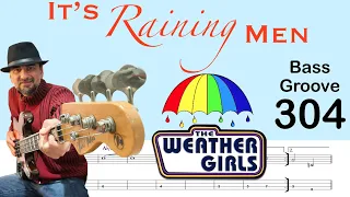 IT'S RAINNG MEN (The Weather Girls) How to Play Bass Groove Cover with Score & Tab Lesson