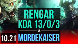 RENGAR vs MORDEKAISER (TOP) | KDA 13/0/3, 1.9M mastery points, Legendary | EUW Diamond | v10.21