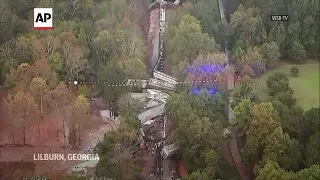 Aerials over train derailment outside of Atlanta