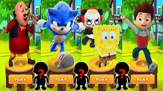 Tag with Ryan vs Sonic Dash vs Motu Patlu Run vs PAW Patrol Ryder Run - All Characters Unlocked