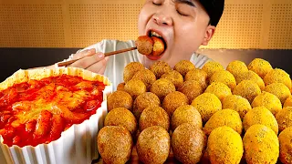 Yeopgi Tteokbokki, cheese ball, asmr, snack food, delicious food, prinkle cheese ball