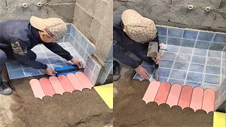 Young Man with great tiling skills -Great tiling skills -Great technique in construction PART 53