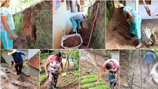 BARRANCO CAIU ATRÁS DA CASA QUE TRABALHÃO PRA LIMPAR 🤦🏼‍♀️ + LIMPANDO NOSSA HORTA + PLANTEI MILHO🌽