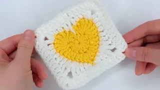 CROCHET GRANNY HEART SQUARE 💙