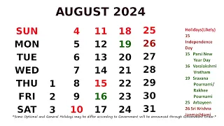 Calendar August 2024