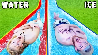 EXTREME Water Slide vs Ice Slide Race! *CHALLENGE*
