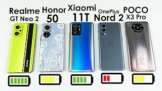 WHO WILL LIVE LONGER? 🔋 OnePlus Nord 2, Realme GT Neo 2, POCO X3 Pro, Honor 50, Xiaomi 11T