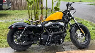 2012 Harley-Davidson Sportster 48 XL1200X Mods. 2” LAF Drag Pipes, Spring Solo Seat. Before / After