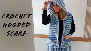 LEFT HANDED CROCHET HOW TO CROCHET HOODED SCARF / SHAWL /WITH POCKETS#crochethoodedscarf#hačkovanie