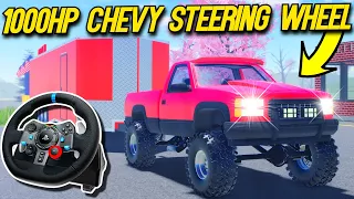 Towing with 1000HP CHEVY TRUCK using a STEERING WHEEL in Roblox!