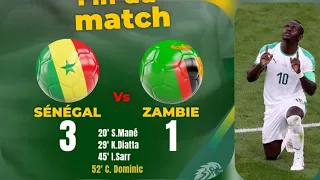 Résumé :  Sénégal vs Zambie 3-1. Sadio Mané, Krepin Diatta, et ismaila Sarr buteurs