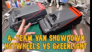 Hotwheels Elite Vs Greenlight weathered 1/18 Scale Diecast A-Team Vans unboxing and review.