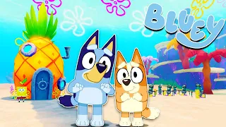 BLUEY y BINGO VISITAN el MUNDO de BOB ESPONJA| Las Aventuras de BLUEY en ROBLOX!