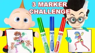 3 Marker Challenge with Jack Jack from Incredibles 2 and Romeo from PJ Masks