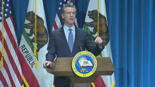 Gov. Gavin Newsom speaks about his 2021-2022 state budget proposal during a news conference in Sacra