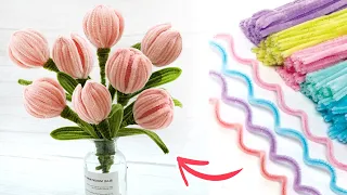 How to make Beautiful Tulip flowers from Pipe Cleaner | Easy Pipe Cleaner Tulips