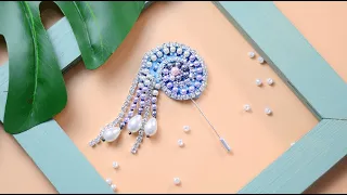 Beebeecraft DIY conch rhinestone brooch with pearl beads