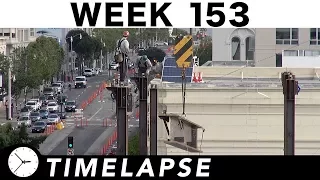 One-week construction time-lapse w/16 closeups/highlights: Ⓗ Week 153: Ironworkers and more
