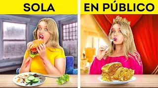 SOLA VS. EN PÚBLICO || ¡Cómo convertirse en princesa! Buenos VS. malos modales por 123 GO! FOOD