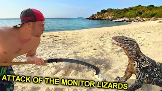 ⚓️Attack GIANT MONITOR LIZARD🐊 Survival on an UNINHABITED ISLAND in the Pacific Ocean !!! Day one