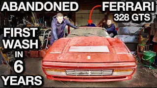 First Wash in 6 Years: Abandoned Ferrari 328 GTS Disaster Detail