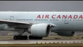 Air Canada B777 windy takeoff + more at YVR.
