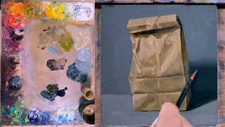 How to see more color in simple objects - Paper bag oil painting demo by Aleksey Vaynshteyn