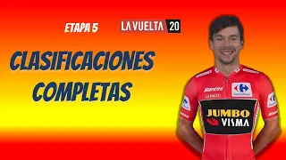 CLASIFICACIONES completas ETAPA 5 vuelta a ESPAÑA 2020 clasificacion general Montaña puntos