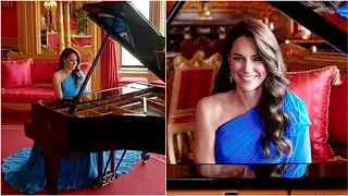 Princess of Wales Kate Middleton playing piano at Eurovision final