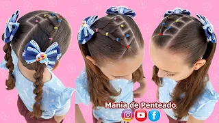 Penteado Fácil com Ligas e Maria Chiquinha | Easy Two Ponytails Hairstyle with Elastics for Girls🍭🥰