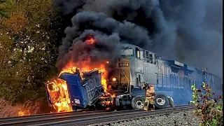 Train slams semi-truck in Indiana after driver gets stuck on tracks