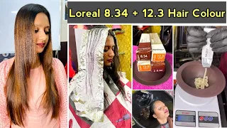 Loreal 8.34 + 12.3 Hair colour कैसें करे / Copper Golden Light Blonde / full practical in Hindi